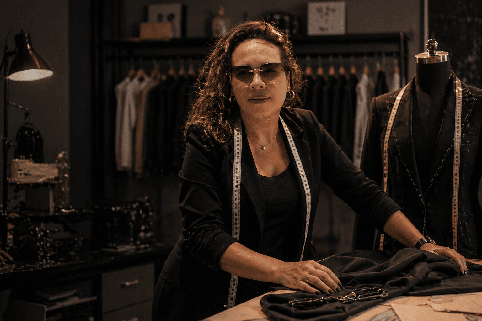 Sastre mujer confeccionando traje